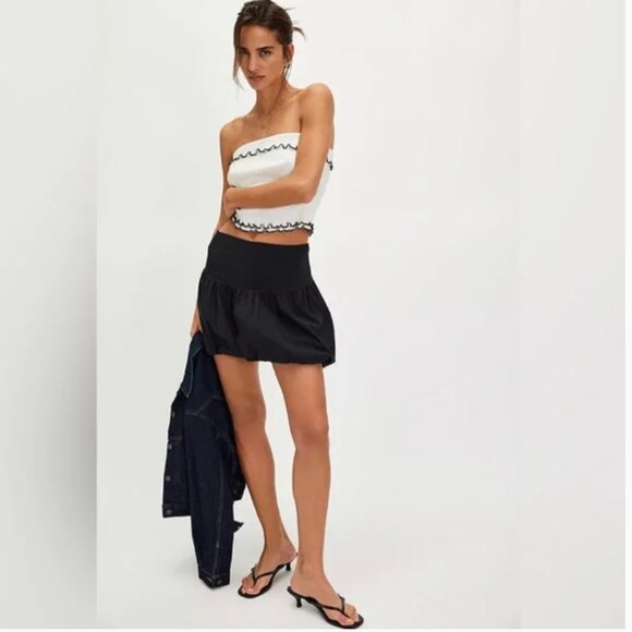 Free People x Revolve Elodie Bubble Mini Skirt Black Size 4 - Picture 1 of 7